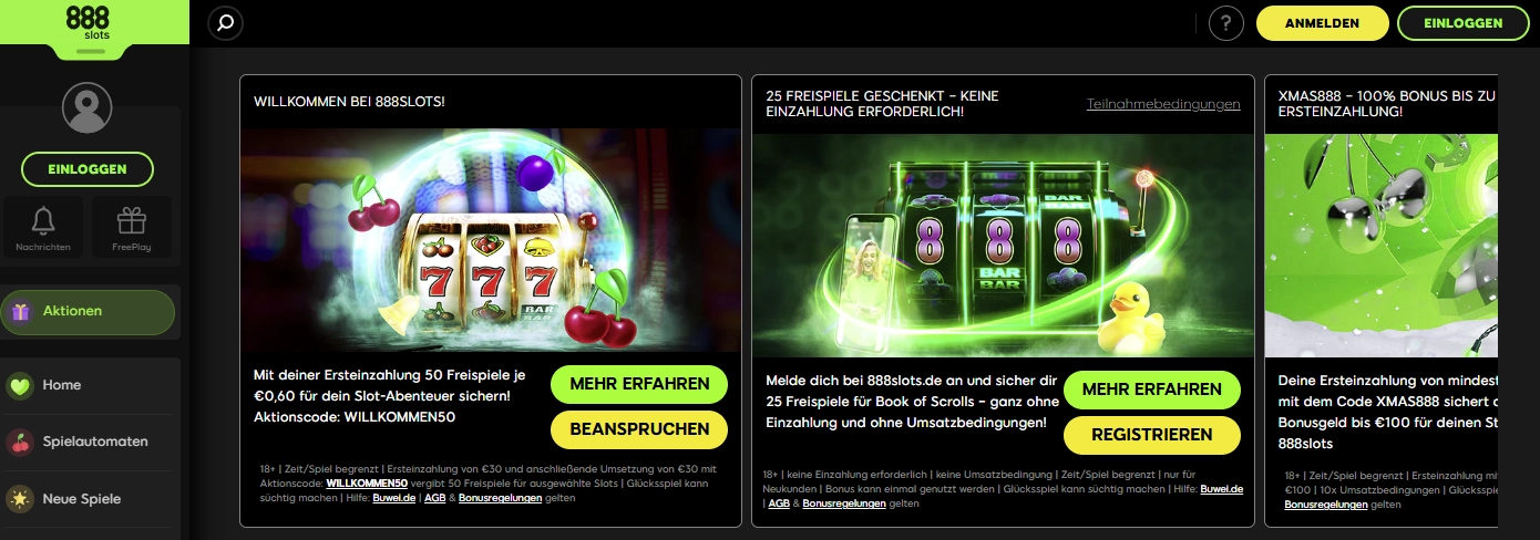 Bonus-Panel von 888 Casino